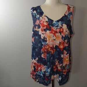 Time And Tru Womens Plus Size Sleeveless Floral Top XXL 20 Blue & Pink Polka Dot